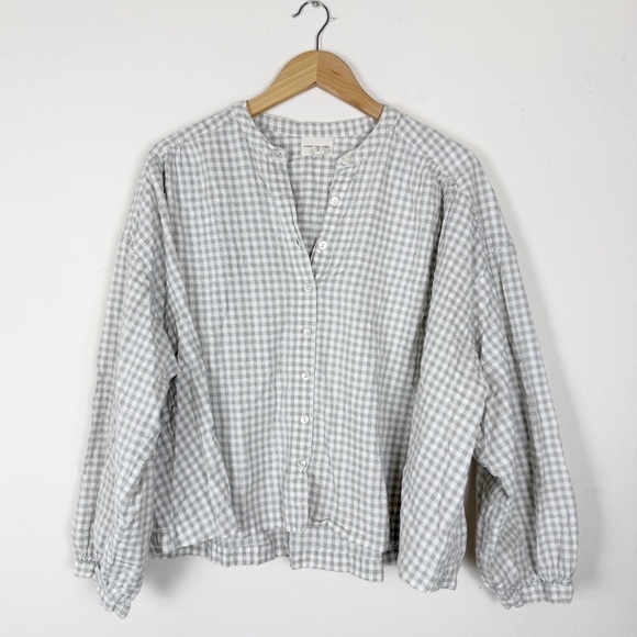laude the label Tops - Laude the Label Francoise Button Down Crinkle Top Checker Gingham Texture